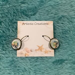 Artistic Creations Beach Starfish Glass Cabashon Earrings NWT .50”